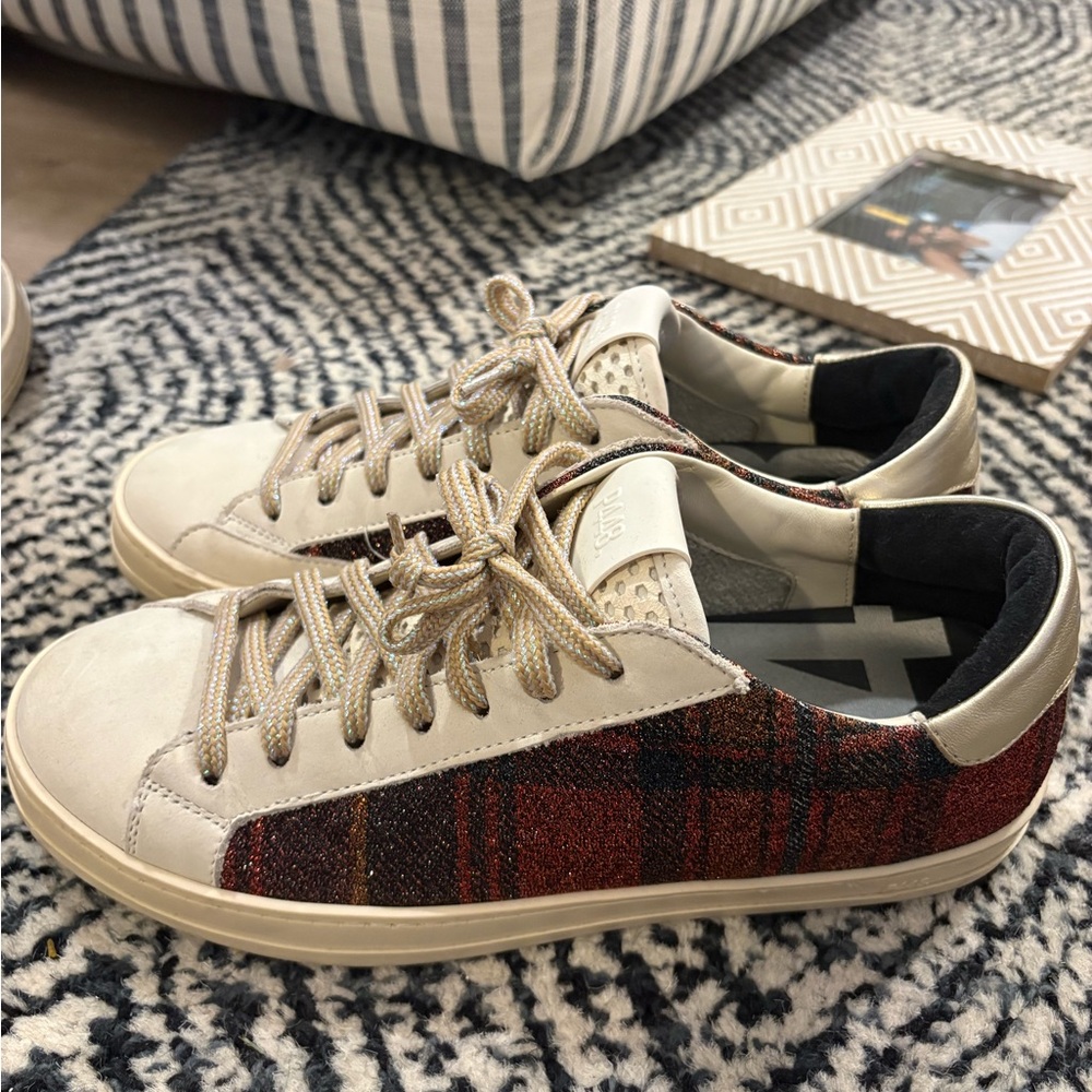 P448 Red and White Plaid Sneakers